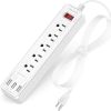 SUPERDANNY 9.8ft Power Strip USB Surge Protector Mountable Extension Cord Multiple Protection 5 Outlet 3 USB Port With Hook & Loop Fastener