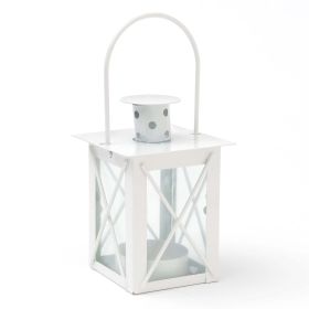 WAY TO CELEBRATE! 4-inch tall White Manual Power Metal Lantern, Indoor/Outdoor, 1 Each