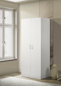 Michael White Double Door Wardrobe Cabinet Armoire with Shelf and Hanging Rod
