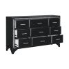 Pearl Black Metallic Finish Dresser 1pc 9 Drawers Silver Glitter Trim Modern Bedroom Furniture