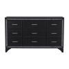 Pearl Black Metallic Finish Dresser 1pc 9 Drawers Silver Glitter Trim Modern Bedroom Furniture