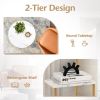 Faux Marble End Table with Round Tabletop and Square Shelf