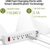 SUPERDANNY 9.8ft Power Strip USB Surge Protector Mountable Extension Cord Multiple Protection 5 Outlet 3 USB Port With Hook & Loop Fastener