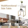 Faux Marble End Table with Round Tabletop and Square Shelf