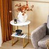 Faux Marble End Table with Round Tabletop and Square Shelf
