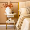 Faux Marble End Table with Round Tabletop and Square Shelf