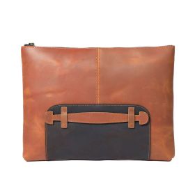 Simple Retro First Layer Cowhide Large Capacity Men's Clutch (Color: brown)