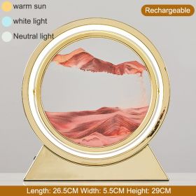 3D Hourglass LED Lamp 360° Moving Sand Art Table Lamp Sandscapes Quicksand Night Light Living Room Accessories Home Decor Gifts (Color: Gold-Red 29CM)