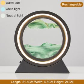 3D Hourglass LED Lamp 360° Moving Sand Art Table Lamp Sandscapes Quicksand Night Light Living Room Accessories Home Decor Gifts (Color: Black-Green 24CM)