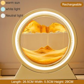 3D Hourglass LED Lamp 360° Moving Sand Art Table Lamp Sandscapes Quicksand Night Light Living Room Accessories Home Decor Gifts (Color: Gold-Orang 29CM)