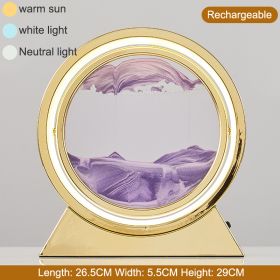 3D Hourglass LED Lamp 360° Moving Sand Art Table Lamp Sandscapes Quicksand Night Light Living Room Accessories Home Decor Gifts (Color: Gold--Purple 29CM)