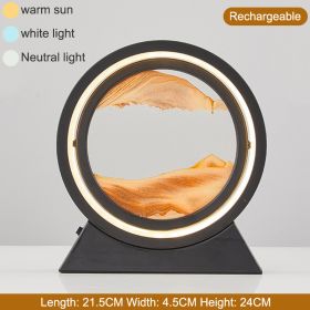 3D Hourglass LED Lamp 360° Moving Sand Art Table Lamp Sandscapes Quicksand Night Light Living Room Accessories Home Decor Gifts (Color: Black-Orang 24CM)
