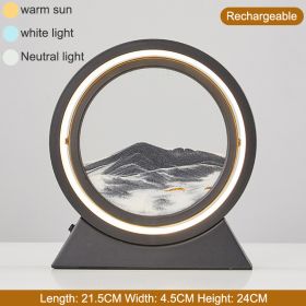 3D Hourglass LED Lamp 360° Moving Sand Art Table Lamp Sandscapes Quicksand Night Light Living Room Accessories Home Decor Gifts (Color: Black-Grey 24CM)